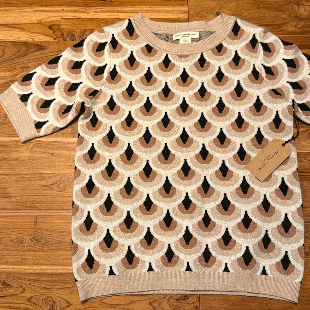 Christian Siriano Patterned Short Sleeve Sweater. Size XS. New w/tags